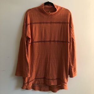 NWOT Free People textured open stitch mock neck tunic burnt orange / rust
